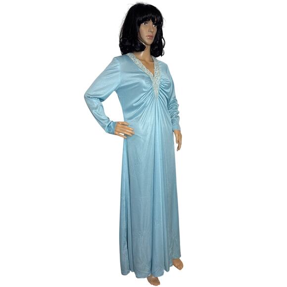 Vintage 60's OOAK unbranded laced V neck blue long sleeved maxi dress small - Picture 7 of 16
